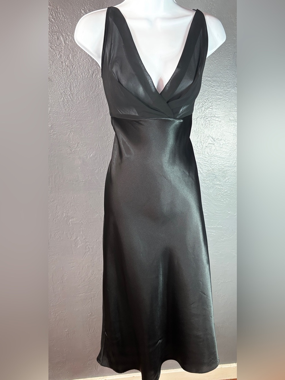 Vintage Private Luxuries Black Liquid Silk Midi Slip Dress Size Large